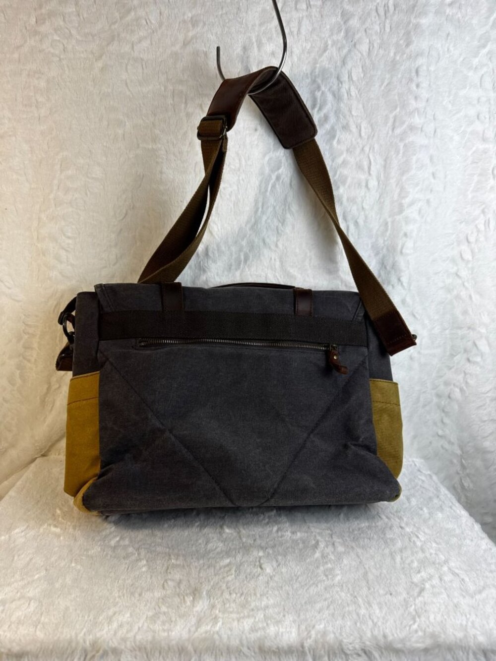 Vintage-Inspired Messenger Leather & Waxed Canvas Briefcase Satchel Laptop Bag - Picture 3 of 11